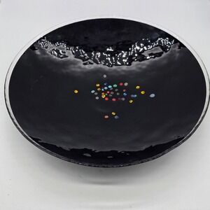Yalos Casa Murano Millefiori Centerpeice Bowl 14 In Textured Black Glass Italy